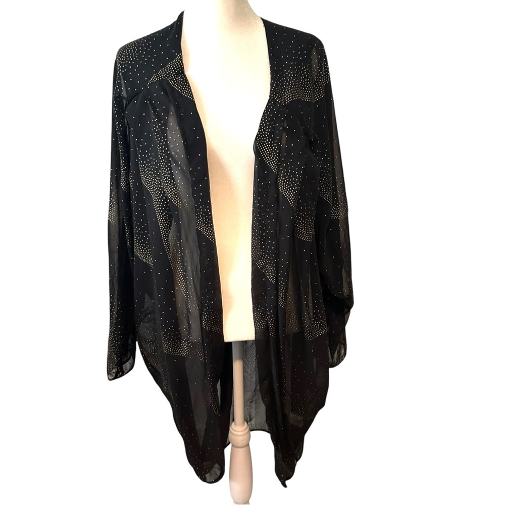 Minkpink Women's Black Gold Beaded Sheer Kimono Top in Size L